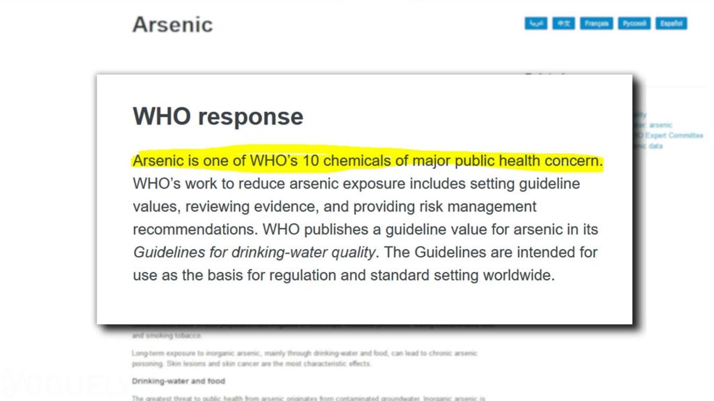 Yoguely discusses WHO response "Arsenic is one of WHO's 10 chemicals of major public health concern."