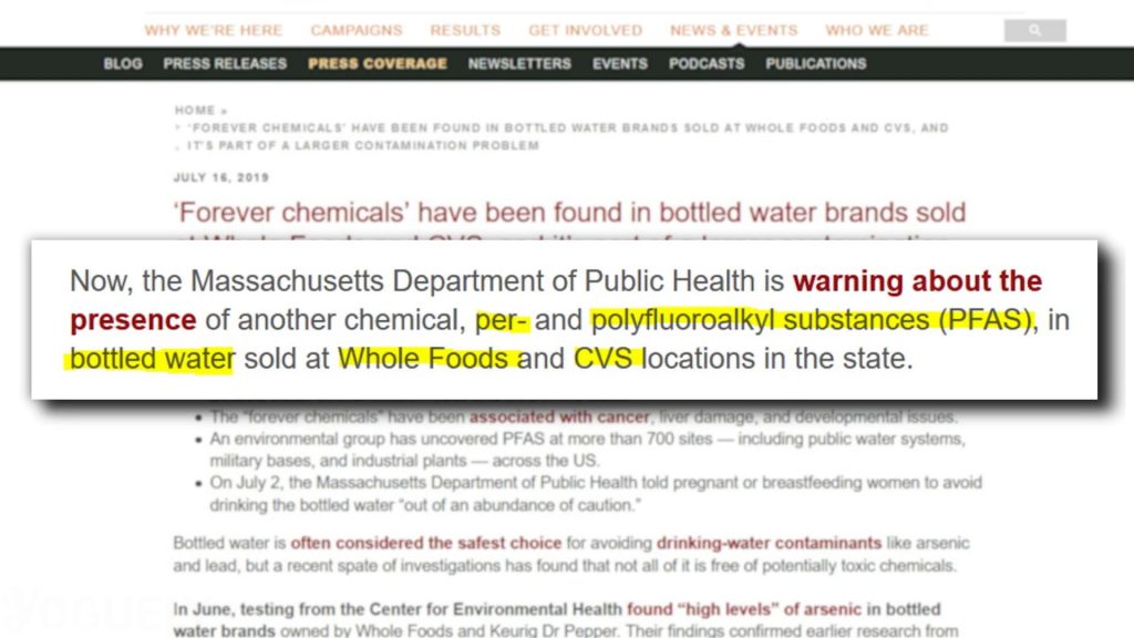 Yoguely discusses article quote "Now, the Massachusetts Department of Public Health is warning about the presence of another chemical, per- and polyfluoroalkyl substances (PFAS), in bottled water sold at Whole Foods and CVS locations in the state."