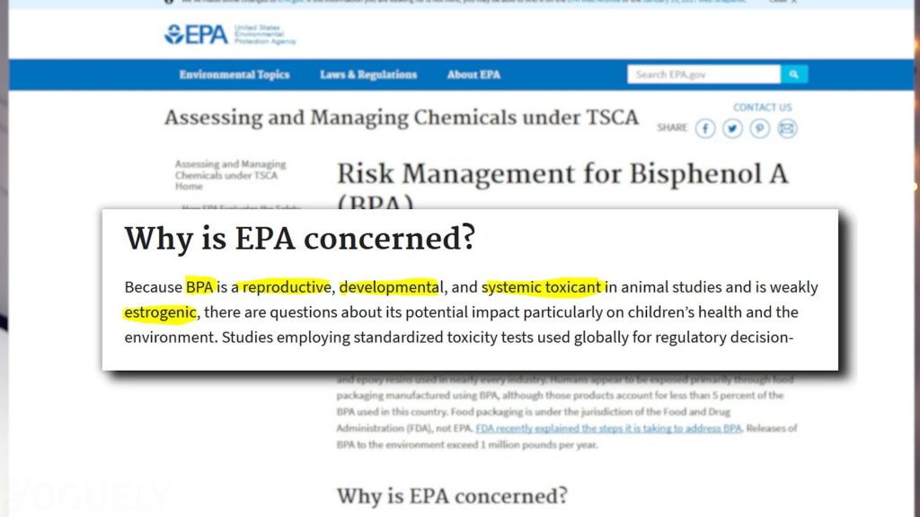 Yoguely discusses article quote "Why is EPA concerned? Because BPA is a reproductive, developmental, and systemic toxicant in animal studies and is weakly estrogenic, there are questions about its potential impact particularly on children's health and the environment."