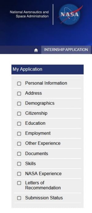 NASA internship application