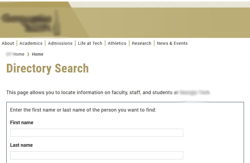 A school directory search for faculty, staff, and students.