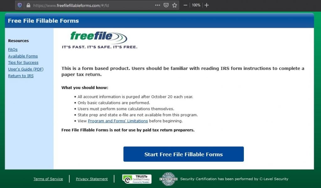 Free File Fillable Forms is the place where you can file your federal taxes for free.