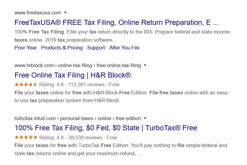 Misleading "Free Tax Filing" search result links are not so free.