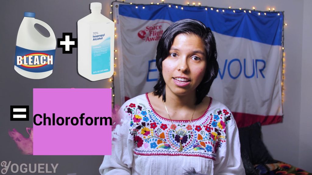 Do not mix bleach with rubbing alcohol. That combination creates chloroform, a toxic anesthetic and sedative.