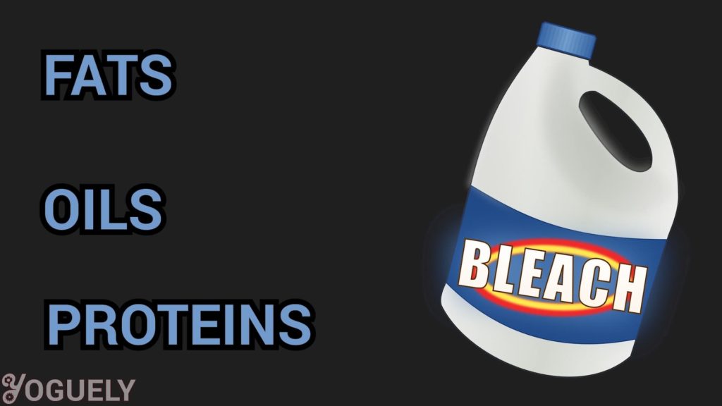 Yoguely - If you need to dissolve hard-to-remove fats, oils, and protein-based substances, use an alkaline cleaning agent like sodium hypochlorite, the active ingredient in bleach.