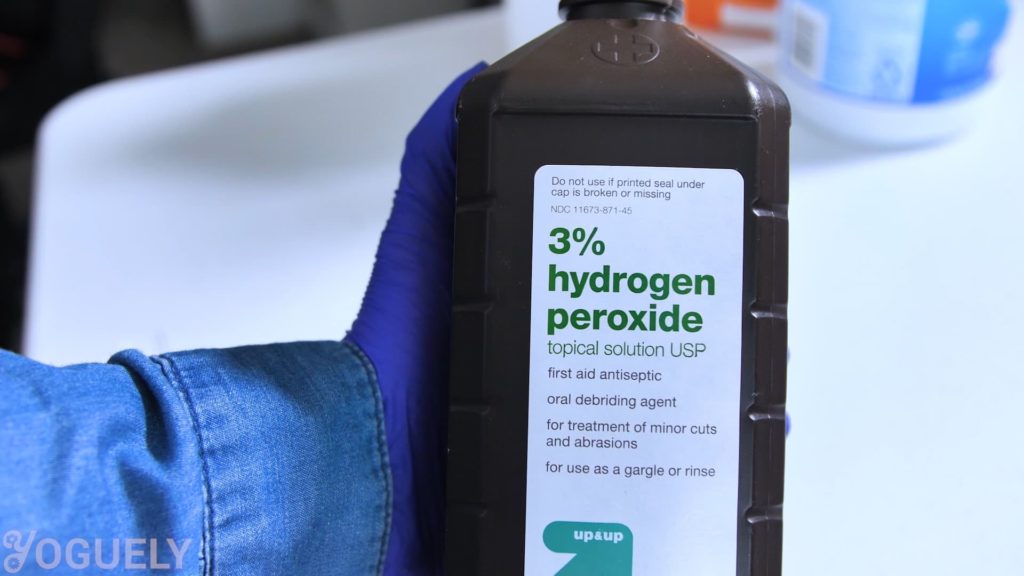 Yoguely - If you need to remove mineral deposits like limescale, use an acidic cleaning agent like hydrogen peroxide, which is a weak acid.